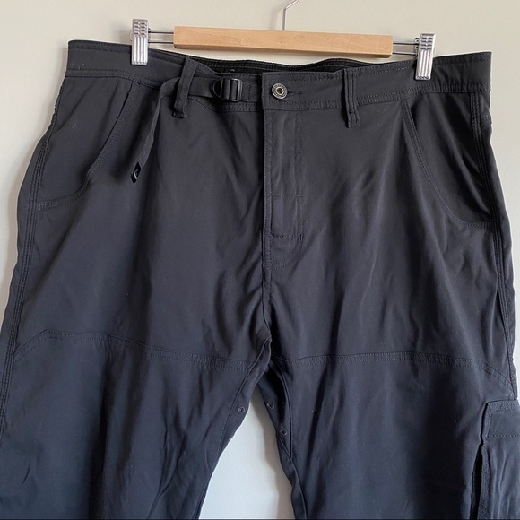 PRANA Zion Stretch Pants Nylon Outdoor Roll up Belted Dark Grey Size 38X32 - Picture 3 of 12